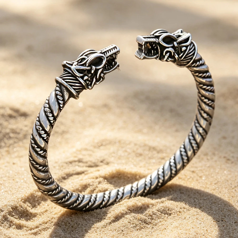 Nordic Demon Goat Dragon Wolf Cuff Bracelets Men Viking Runes Vintage Stainless Steel Bangles Amulet Wristband Icelandic Jewelry