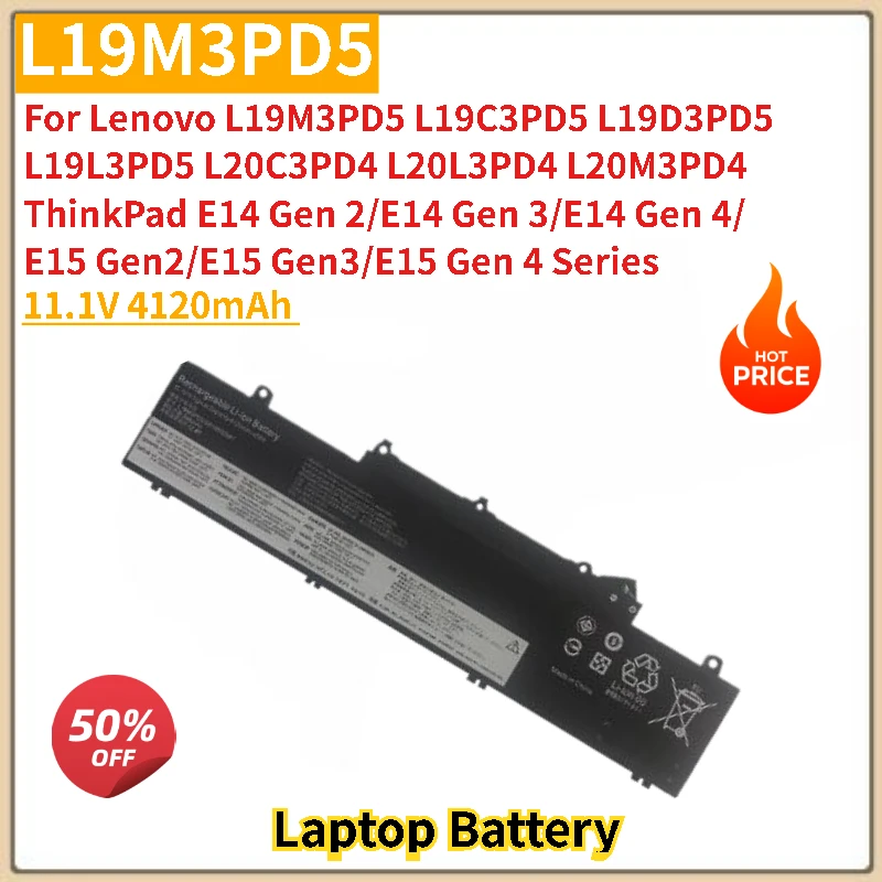 High Quality L19M3PD5 Laptop Battery 11.1V 4120mAh for Lenovo ThinkPad E14 E15 R14 Gen 2 3 4 L20C3PD4 L20L3PD4 Brand New