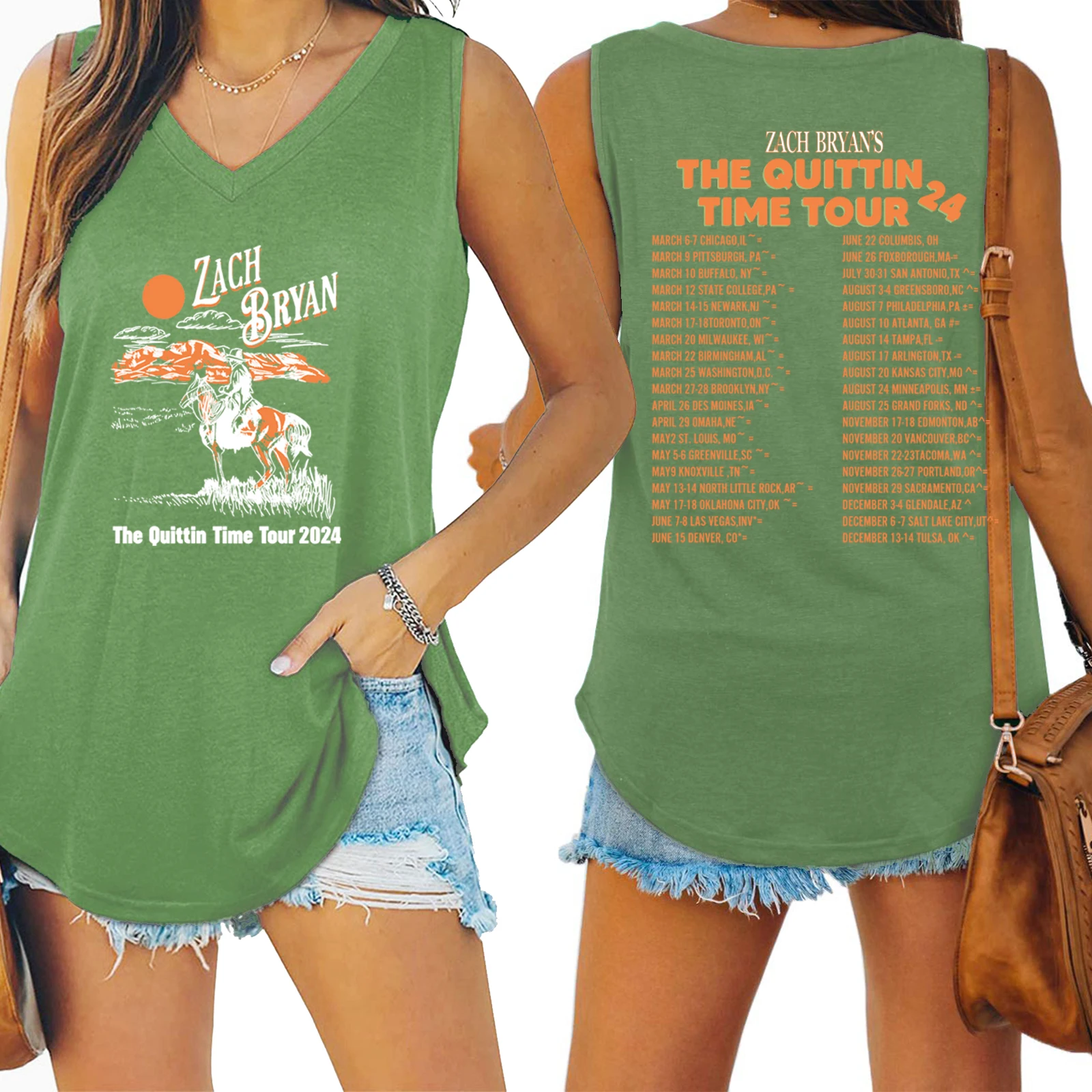 Zach Bryan The Quittin Time Tour 2024 V-Neck Tshirt for Women