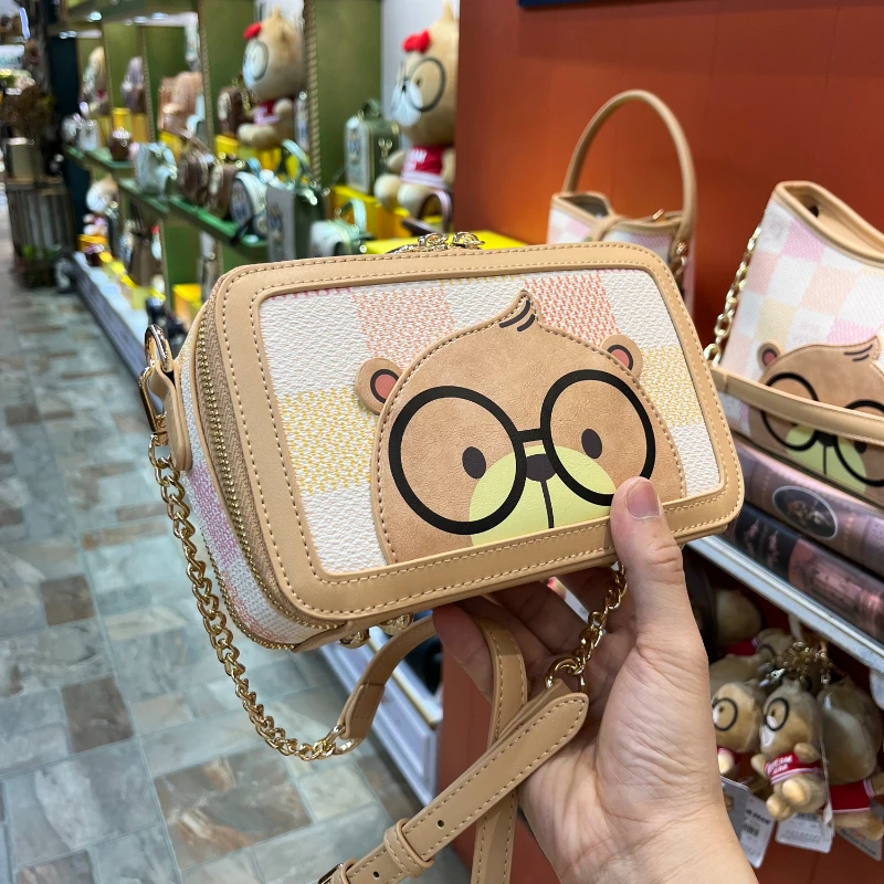 CREAM BEAR Camera Bag Female Bags Cartoon Cute Doll Casual Fashionable  Women\'s Bags One Shoulder Crossbody Bag Small Square Bag