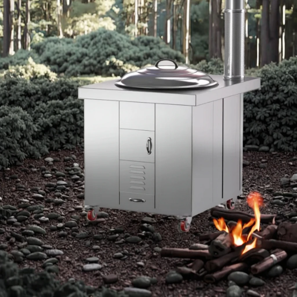jf-All-in-One Camping Stove: Modern Stainless Steel Wood Burner with Lockable Waterproof Storage