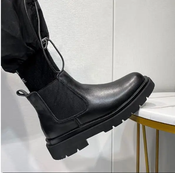 

Chelsea boots men's spring and autumn style boots men's trendy high top leather shoes cowhide low top British style