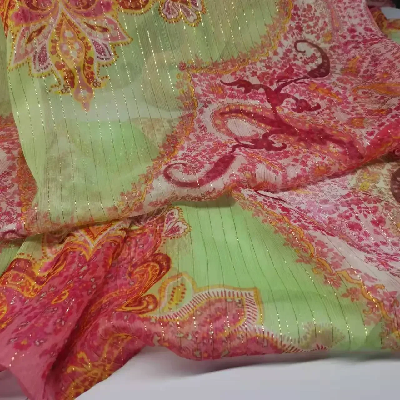 Tela de seda de Lurex, tejido suave de 6mm, Jacquard metálico, tub Saree, Material de bufanda de vestido