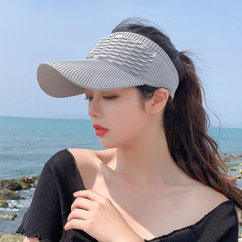 2022 New Women Hollow Out Knit Dome Bucket Hat Wide Brim Foldable Beach Caps Summer Sun Hat Outdoor Baseball Cap