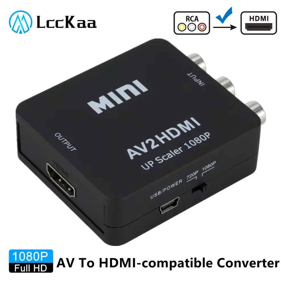 LccKaa 1080P RCA AV Ke Konverter Adaptor Komposit Yang Kompatibel dengan HDMI Adaptor AV2HDMI untuk Proyektor TV PS3 PS4 PC DVD Xbox