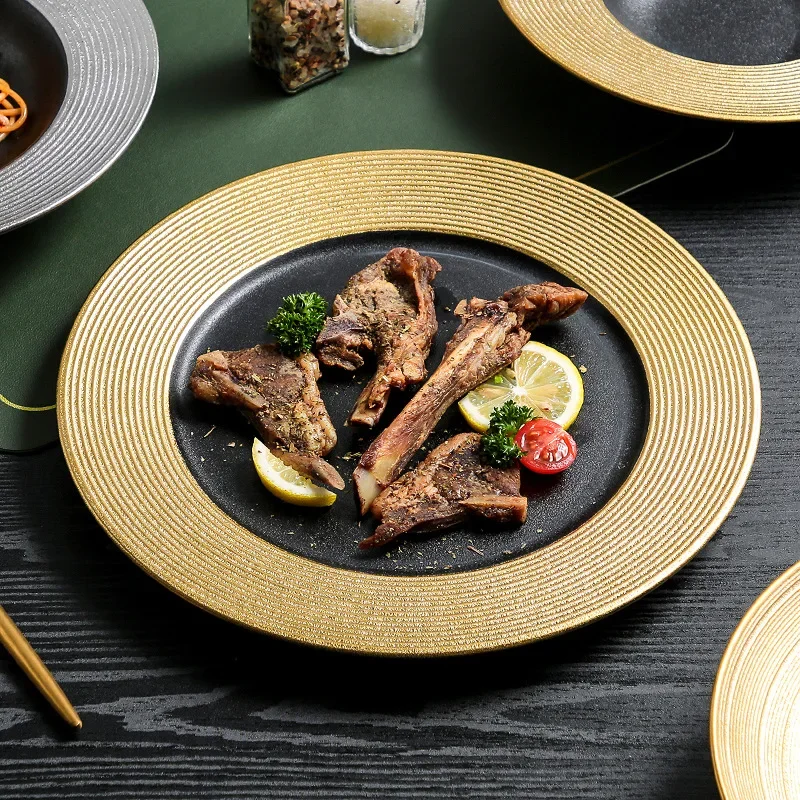 DSA Nordic Western food tableware exquisite ceramic pasta plate round steak plate light luxury flat plate salad bowl straw hat