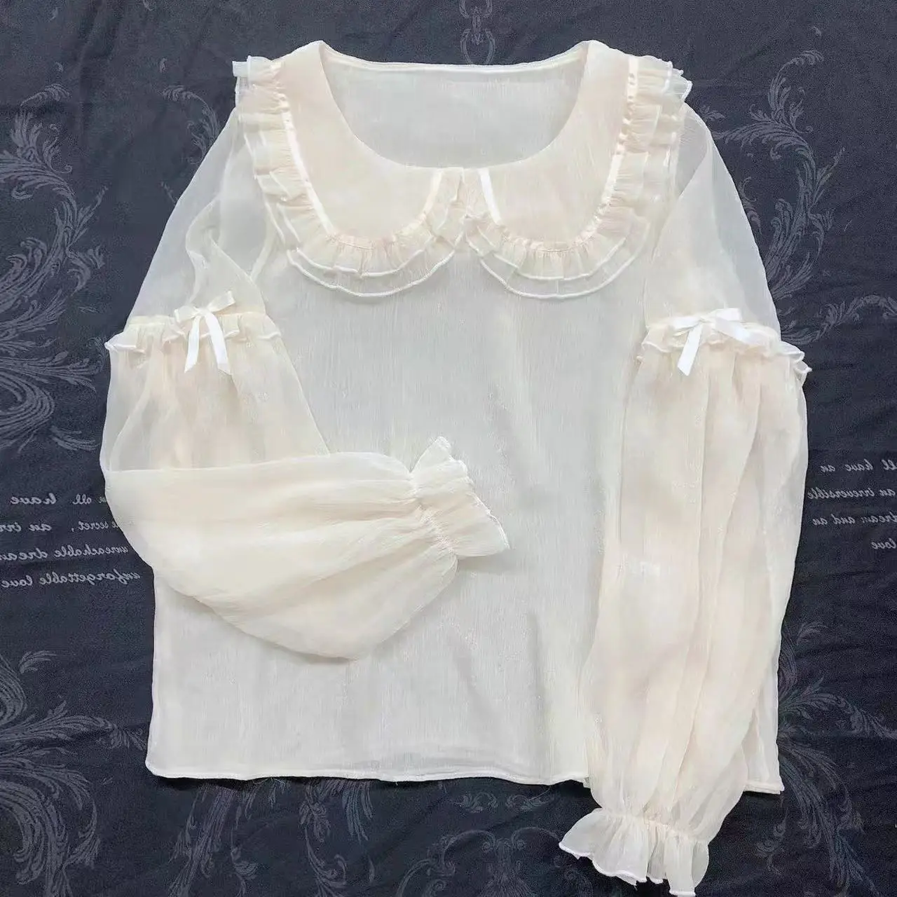 Lolita inner navy collar long-sleeved autumn Lolita exclusive transparent sweet vitality versatile chiffon shirt