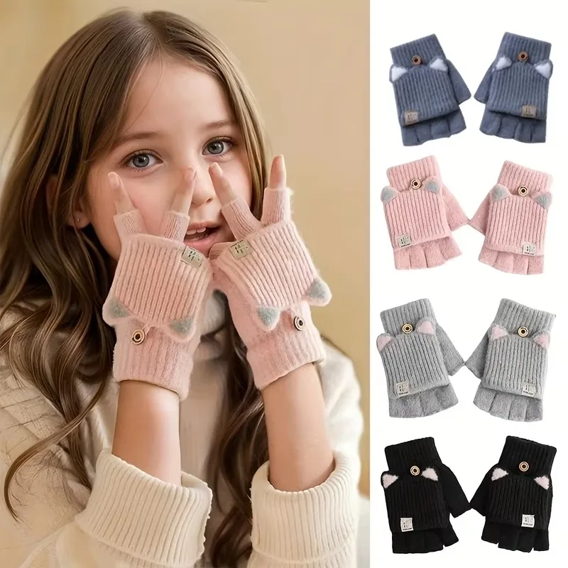 1 pair Flip-top Half-finger and Half-palm Warm, Windproof, Fashionable Commuting, Writing, Office and Cycling Fingerless Gloves