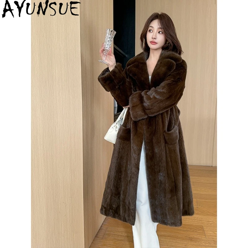 

AYUNSUE Real Fur Coats Luxury Woman 2025 Ladies Winter Coats and Jackets Black Fur Coat Clothes for Woman Pelzmantel Damen