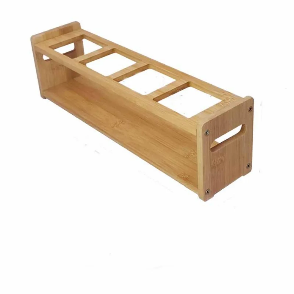 

Multi-Compartment Wooden Oil Bottle Display Stand 4-hole Stand Tabletop Display Glass Oil Bottle Rack Wood Material Anti-Slip