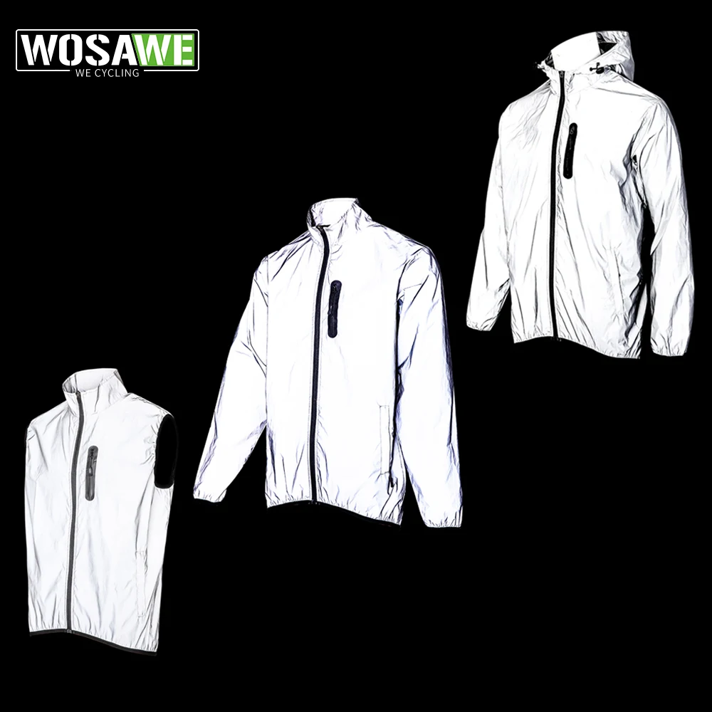 

WOSAWE Full Reflective Cycling Jacket Winter Autumn Bicycle Windbreaker Bike Soft Windproof Waterproof Running Jacket Men's Coat