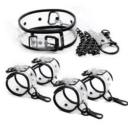 Adjustable Transparent PVC Handcuffs Ankle Cuffs Collar Neck Manacle BDSM Bondage Restraints Shackles Fetish Sex Toy for Couples