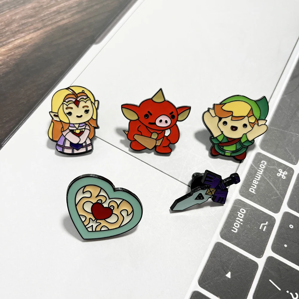 5-teiliges Kawaii Emaille-Broschen-Set – Master Sword, Herz & Bokoblin Anstecknadeln für Gamer, Anime-Fans, Neuheit, Sammlerstück, Geschenk – Detail 2