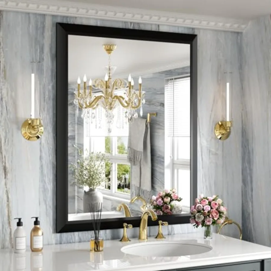 

Bathroom Mirror 28x36 Inch Thick Metal Framed Wall Mirrors for Over Sink Bedroom Living Room Entryway Rectangle Wall-Mounted Mi