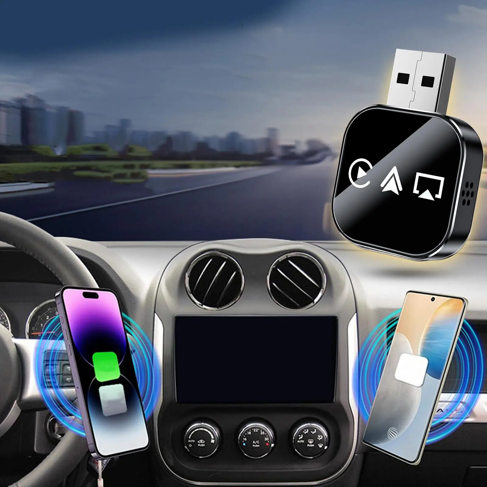 Car Display Video Adapter Plug and Play Converter Wireless Mirror Phone to Car Screen for Daily Commuting Long Distance Travel