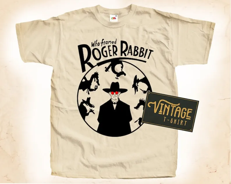 Who Framed Roger Rabbit V2 T shirt Tee Natural Vintage Cotton Movie Poster Beige All Sizes