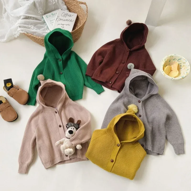 

Baby Girl Winter Clothes Autumn Winter Hooded Knitted Sweater Cardigans for Boys Casual Outerwear 2 To 7 Years Kids Tops Clothes