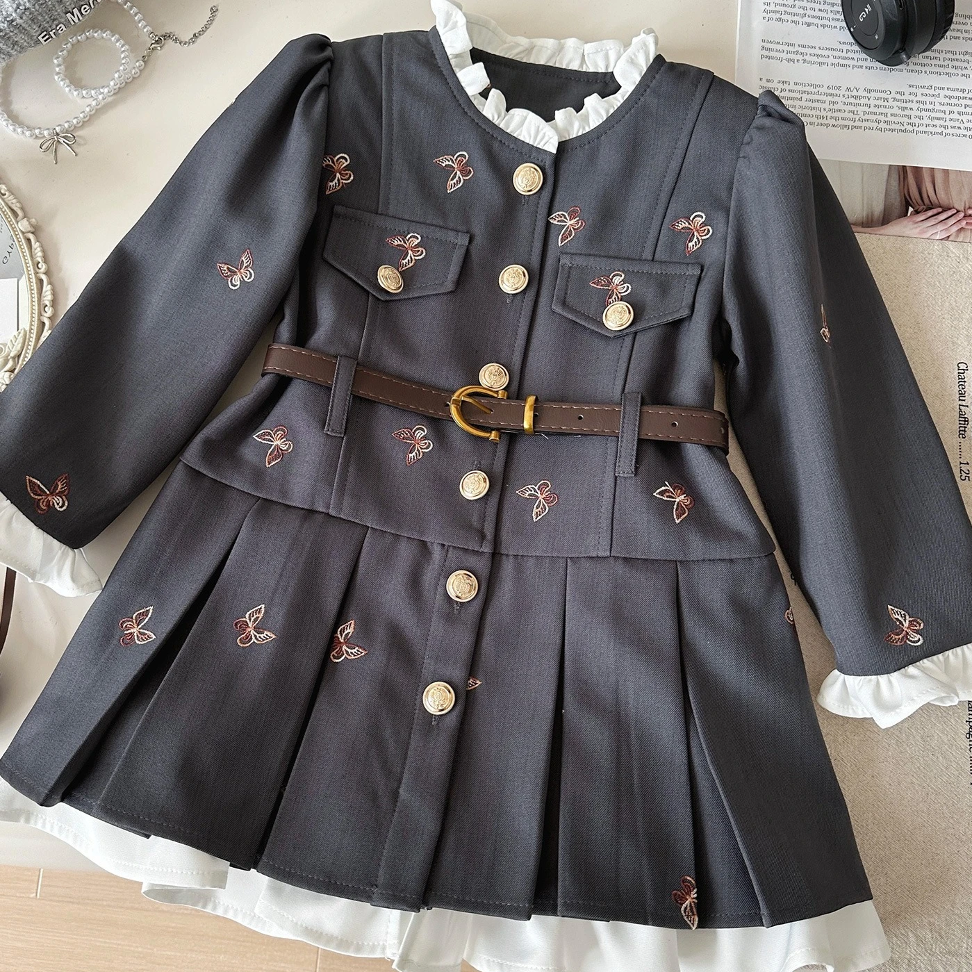 

Girls Skirt 2025 Autumn and Winter New Children's Clothing Korean Style Girl Baby Temperament Printed Long-sleeved Slim Skirt