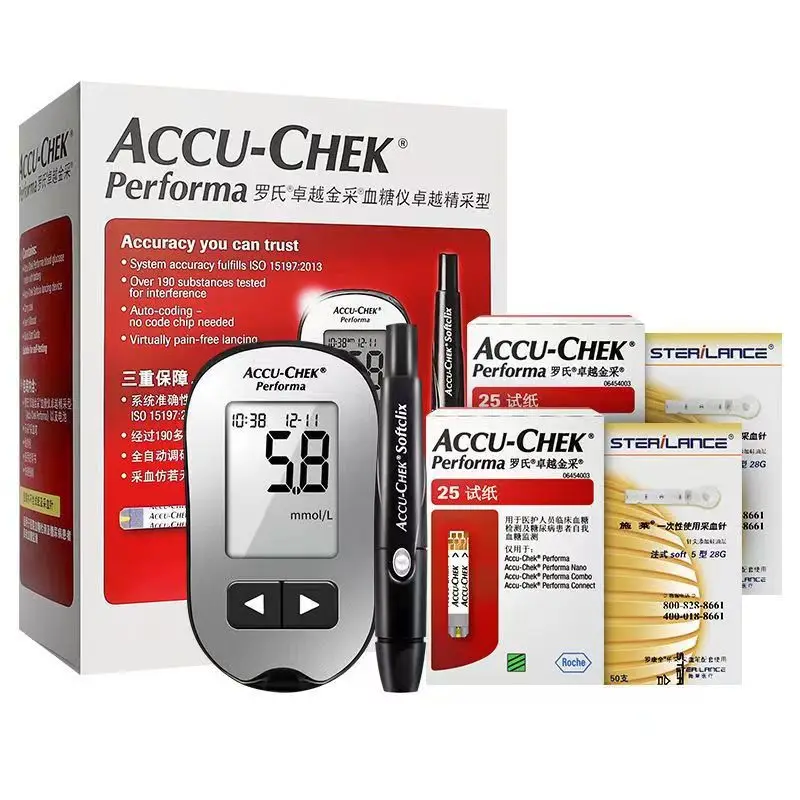 (EXP:Max) ACCU Chek Esegue strisce reattive e lancette per glucosio Accu Chek nel sangue Set Kit test per misuratore di glicemia nel sangue