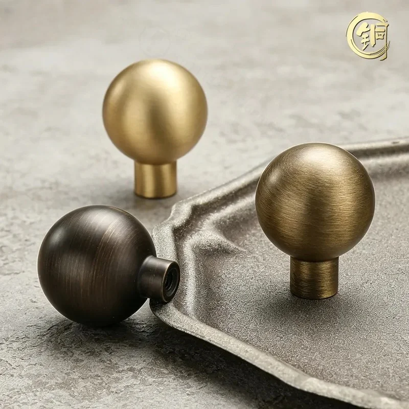 Solid Brass Handle French Light Luxury American Retro Cabinet Door Wardrobe TV Cabinet Drawer Knob Pull