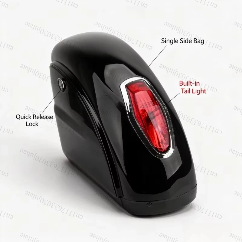 Small black side luggage compartment with LED decorative lights and durable side saddle bag storage bag for car accessories