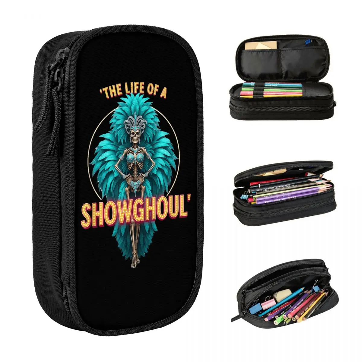 The Life Of A Showghoul Halloween Show Skeleton Dancer Pencil Case Double Layer Pencil Pouch Boy Girl Fashion Big Pencil Cases