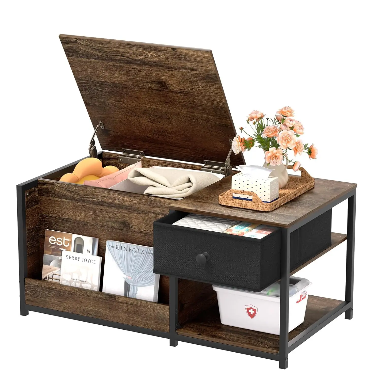 

Журнальный столик с местом для хранения, прямоугольный журнальный столик для гостиной, журнальный столик в стиле фермерского дома со скрытым отсеком для хранения, на заказ