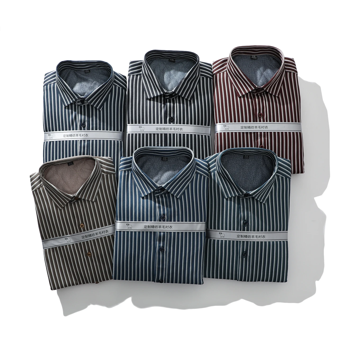 

Thiened Woolen Cotton Casual irt for Men Busin Commuter Warmth Retention Stripe Pattern Long Sve Button up
