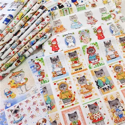 110CM Width Cartoon Uncle Cat Plain Weave 100% Cotton Fabric DIY Quilting Needlework Material Sewing Dress Kids Clothes Fabrics