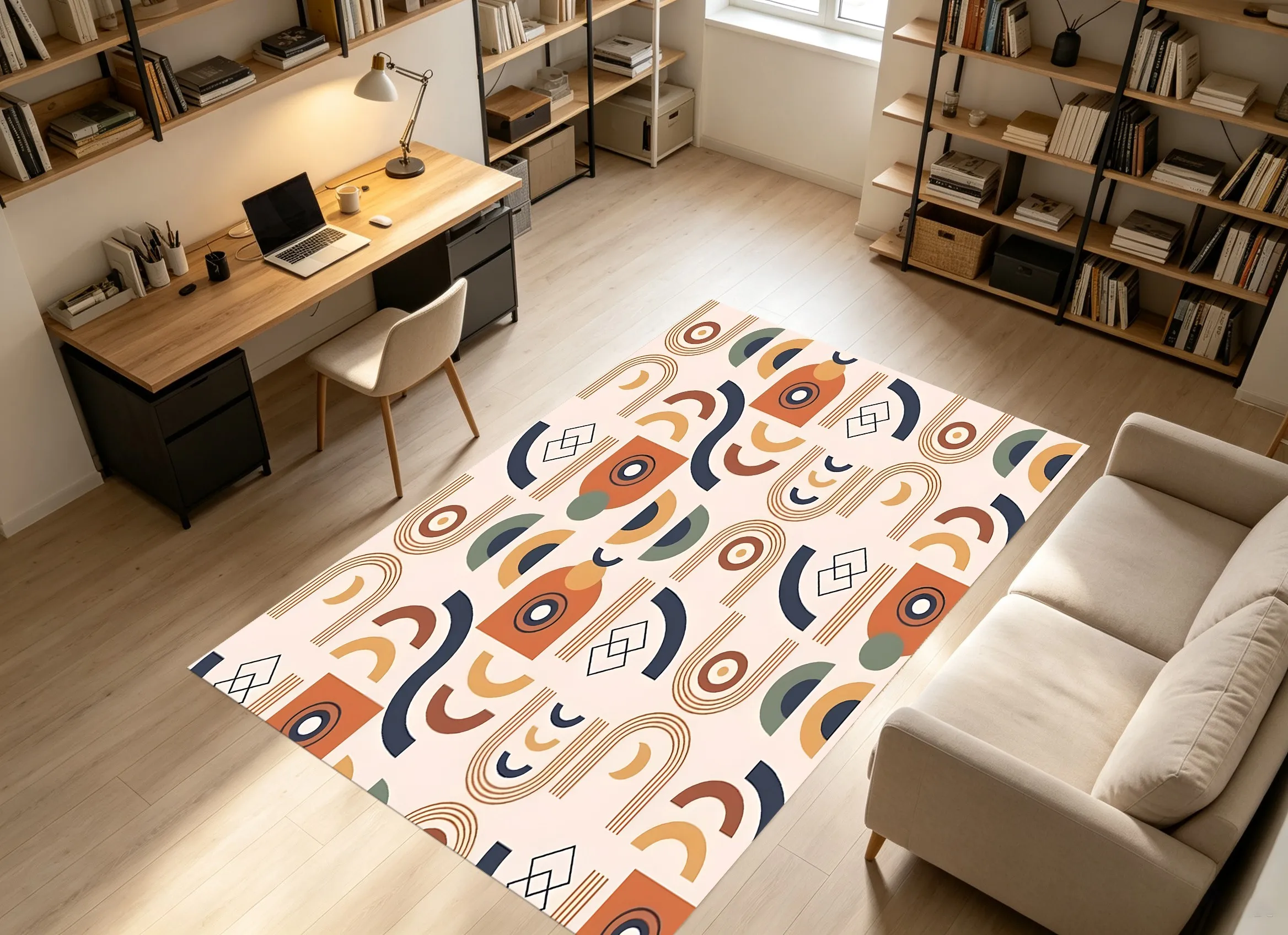 Large Area Rug with Morandi Abstract Geometric Pattern, Retro Nordic Style, for Living Room Bedroom Coffee Table