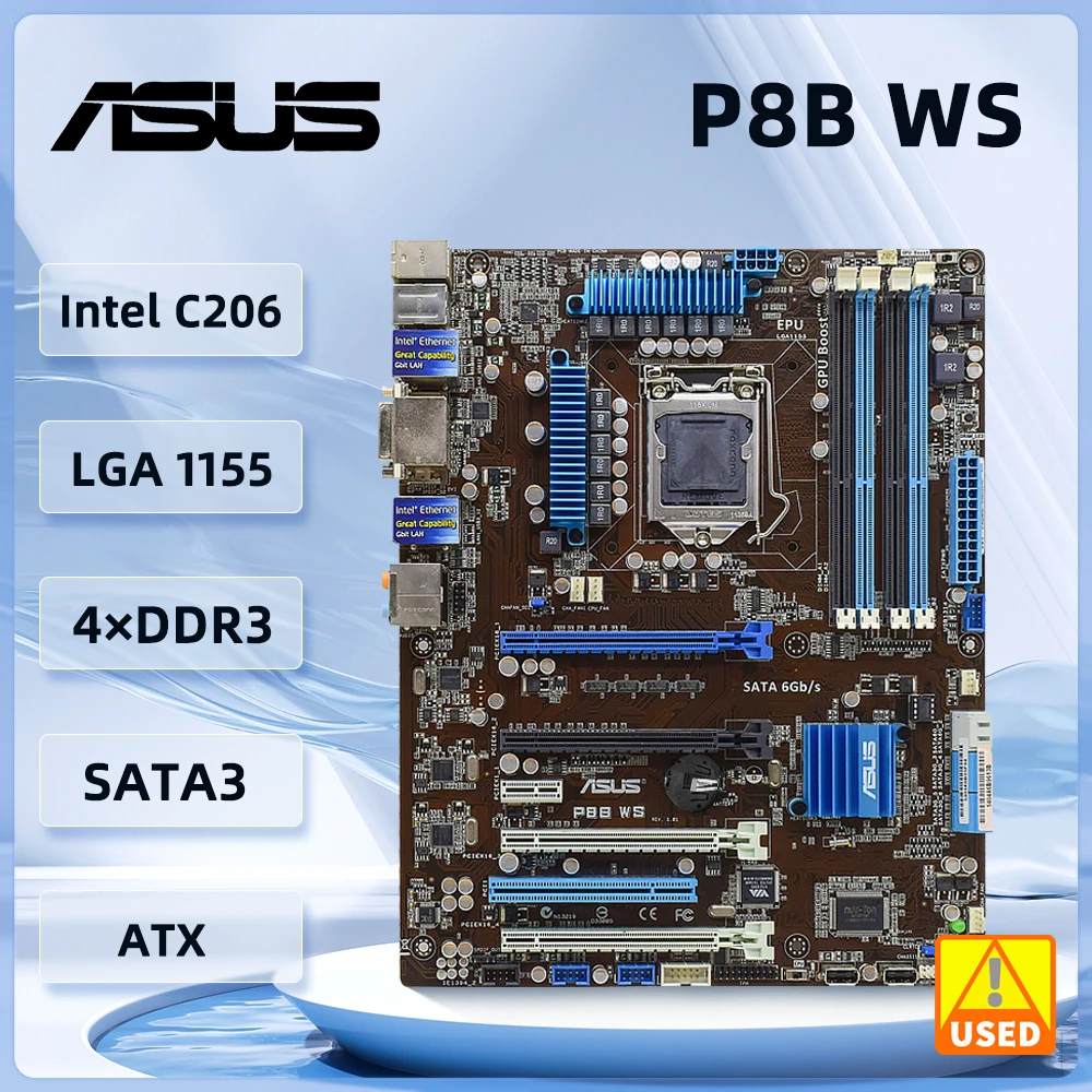 Asus P8B WS  Workstation Motherboard LGA1155 Intel C206 DDR3 32GB USB3.0 4×PCI-E X16 SATA III ATX