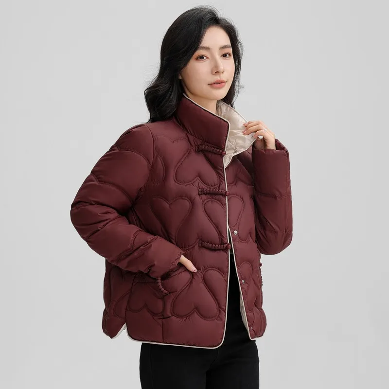 2024 Winter New Women's Padded Down Jacket - Plush Cozy Stand-Up Collar Short Cotton Coat with Loose Fit