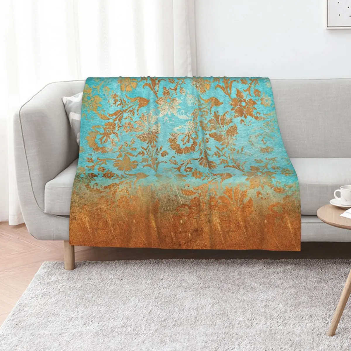 Turquoise Glamour Faux Copper Gatsby Damask Throw Blanket Blankets Sofas Of Decoration Travel Shaggy Luxury Brand Polar Blankets