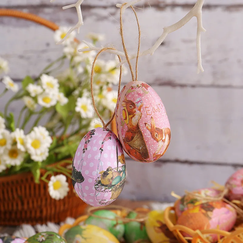 6pcs Easter DIY Egg Hanging Decoration Creative Weaving Basket Rabbit Ornament Egg LivingRoom Decoration Happy Spring Easter Day