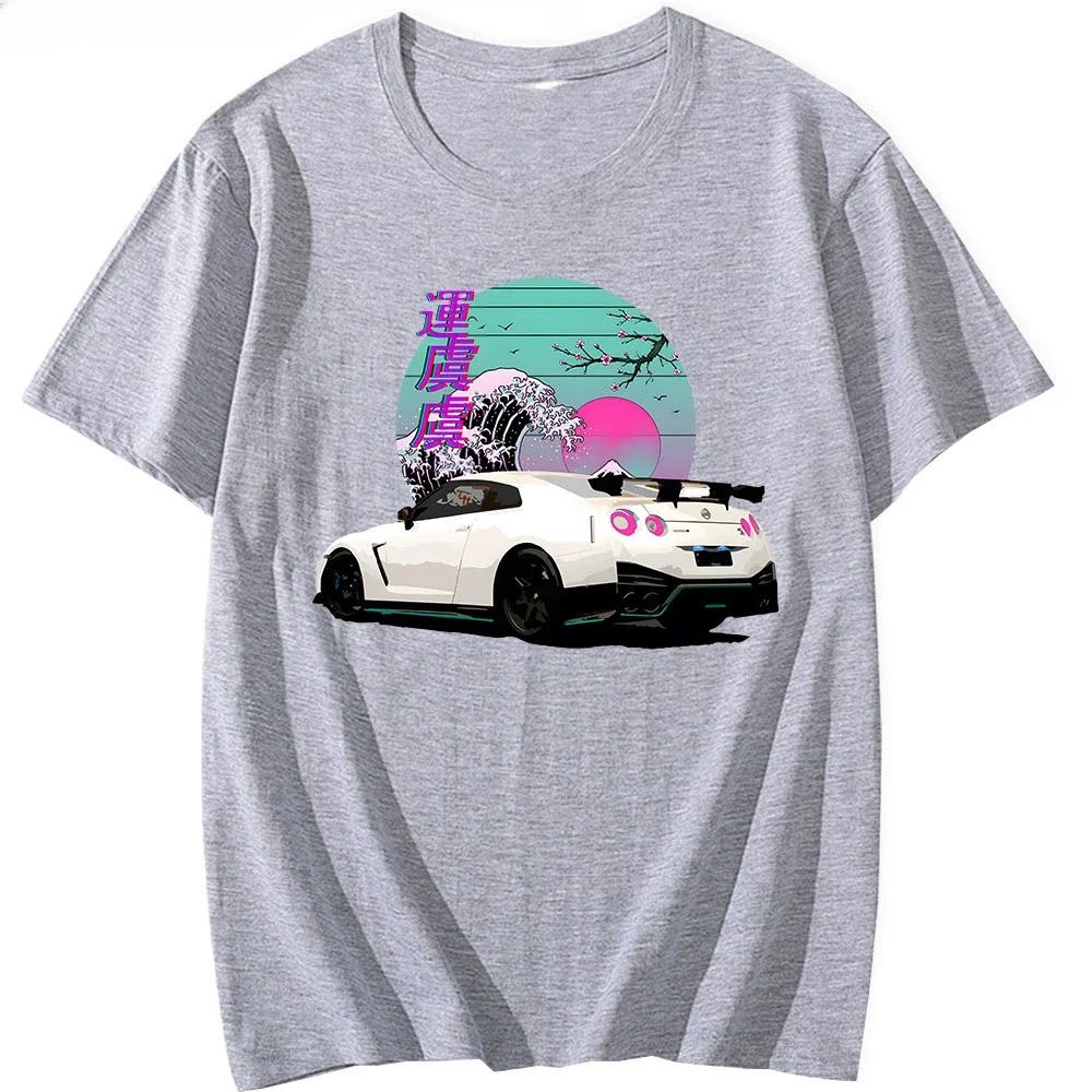 Men Short Sleeve 100% Cotton Graphic T Shirts Anime Initial D T Shirt for R35 Skyline GTR Vaporwave JDM Legend Car Print Shirt