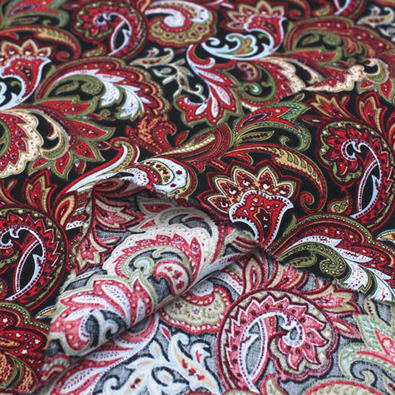 Ethnic Fabric Paisley Large Cashew Printed Poplin Cloth for Sewing Accessories DIY Handmade by Half Meter