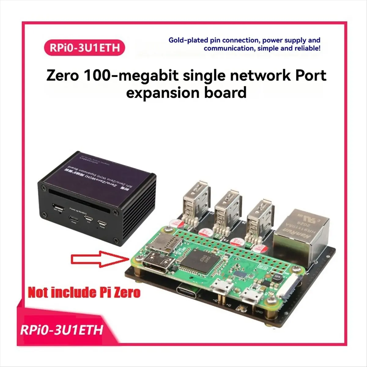 Welcome Deal~RPi0-3U1ETH for Zero Expansion Board with Case Kit 100Mbps Ethernet Port with 3XUSB 2.0 Ports Riser Card