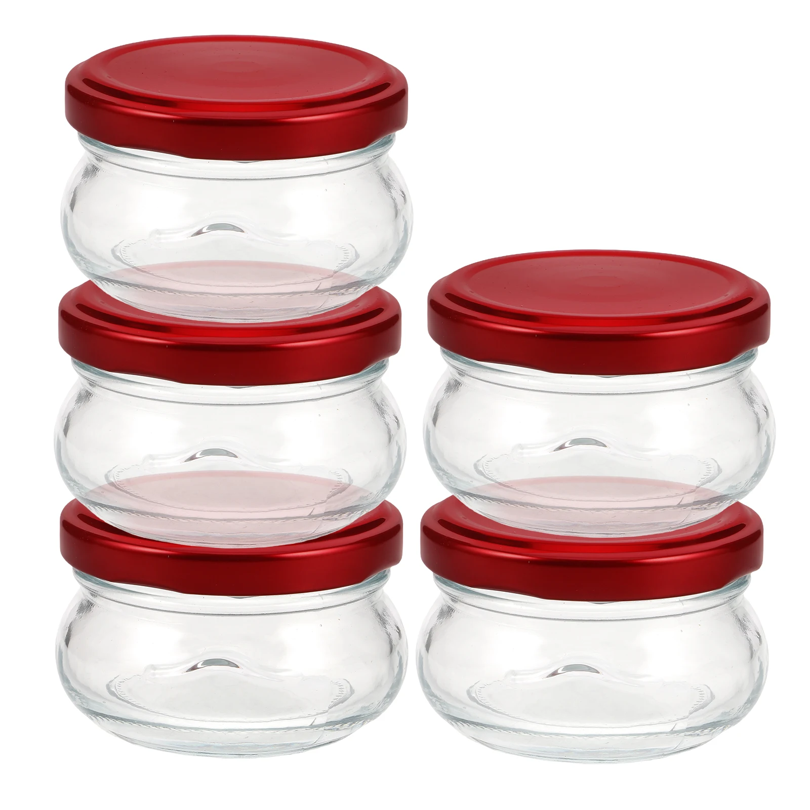 

5pcs Clear Glass Jar with Lid Reusable Transparent Storage Bottle for Honey Jam Bird's Nest Portable Home Accessory Sealed Red