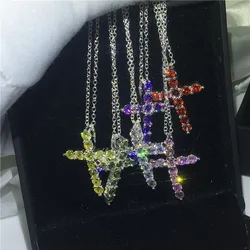 Fashion 6 colors Cross Pendant AAAAA cz Stone 925 sterling silver Party Wedding Pendant necalace for women Men Jewelry Gift