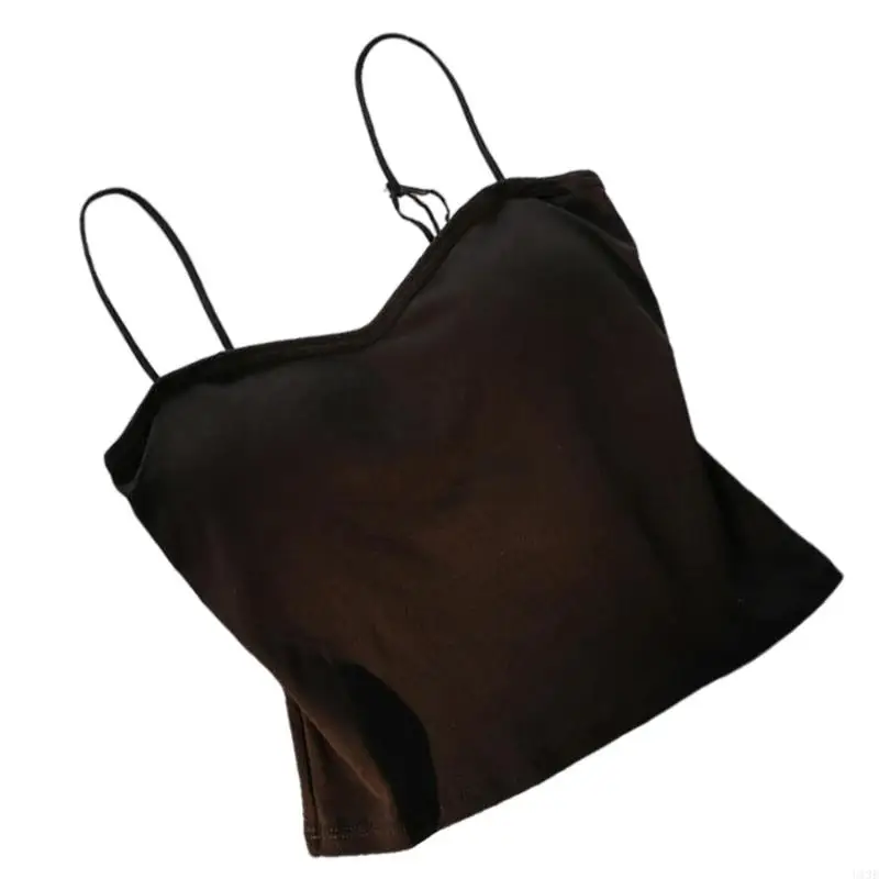Frauen -Spaghetti -Gurte Spiderweb Rückenless Crop Top Solid gepolsterte Camisolweste