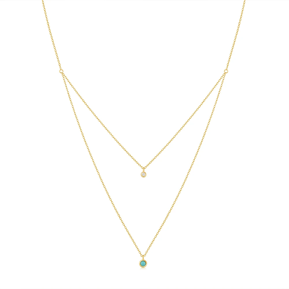 قلادة بدلاية من الفضة الإسترلينية بطبقتين للنساء ، فيروز مستدير ، زركون ، سلسلة ترقوة فاخرة ، مجوهرات الزفاف #4