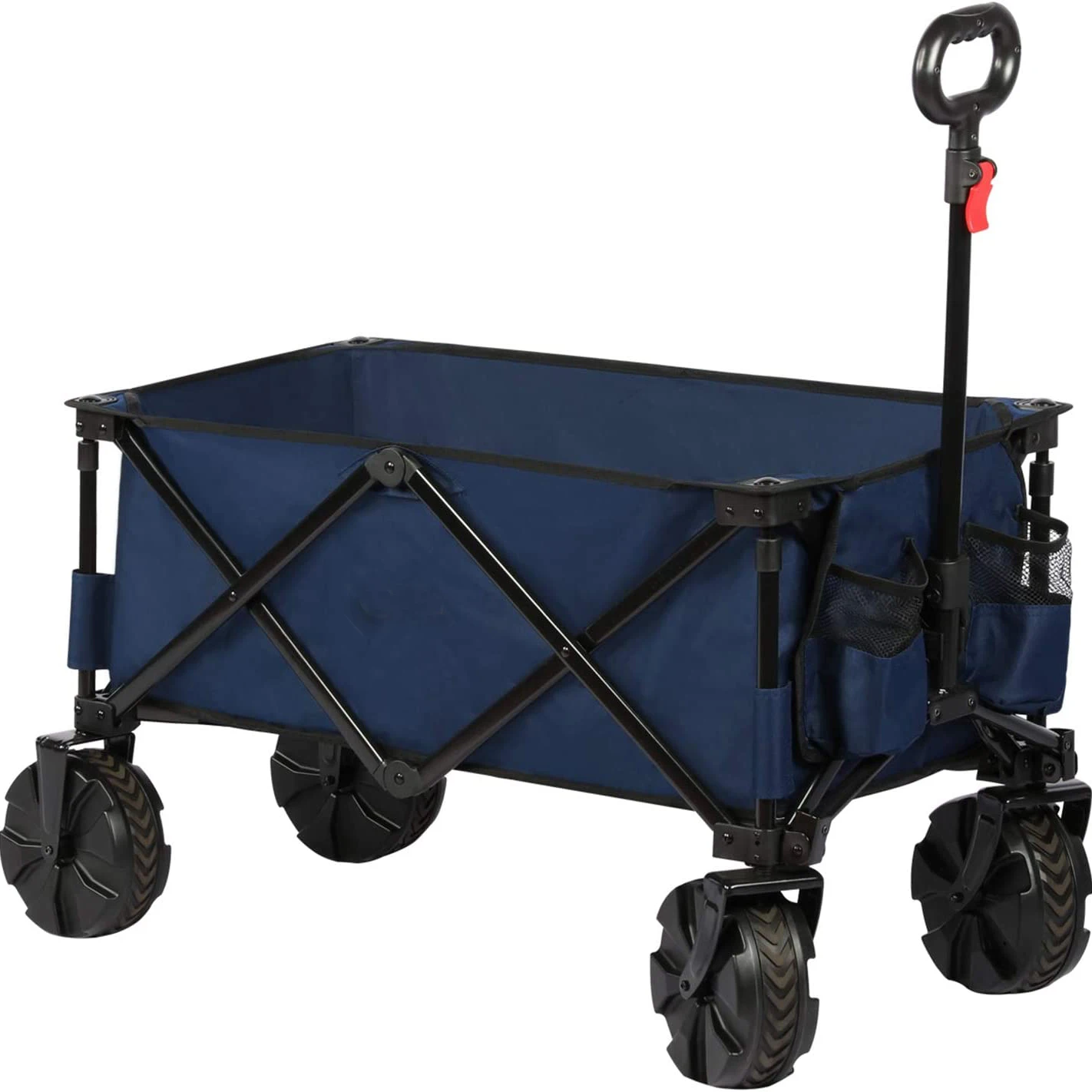 Collapsible Folding Utility Wagon Cart with 8 inches Wheels Telescoping Handle for Outdoor Garden and Beach Use, Blue