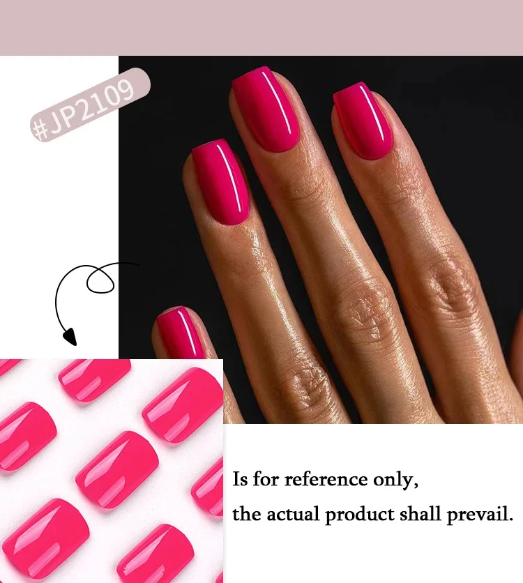 Solid Color Wearable Nail Art Fashion Red Blue Rose Pink Square Shape Finished False Nails Press on Nails with Glue Wholesale