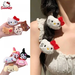 Anime Sanrio Hello Kitty Cartoon Plush Hairpins Cinnamoroll Girls Hair Clip Kawaii Hair Accessories for Women Sweet Hair Tie