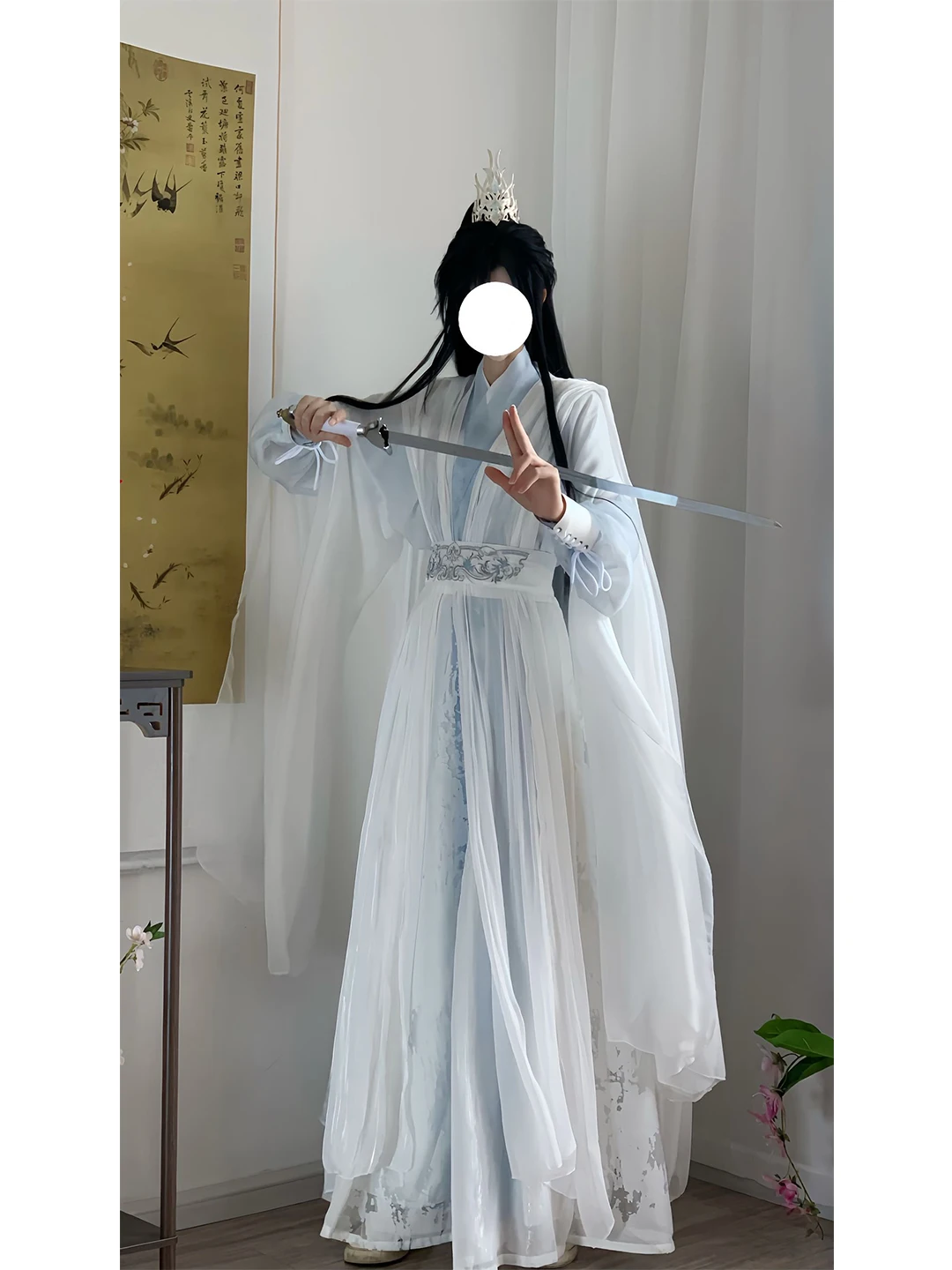 Youthful Feel Hanfu Men Women White Immortal Daily Waist-Length Button-Up Long Shirt Drifting Cosplay Daily Traditional Chine...