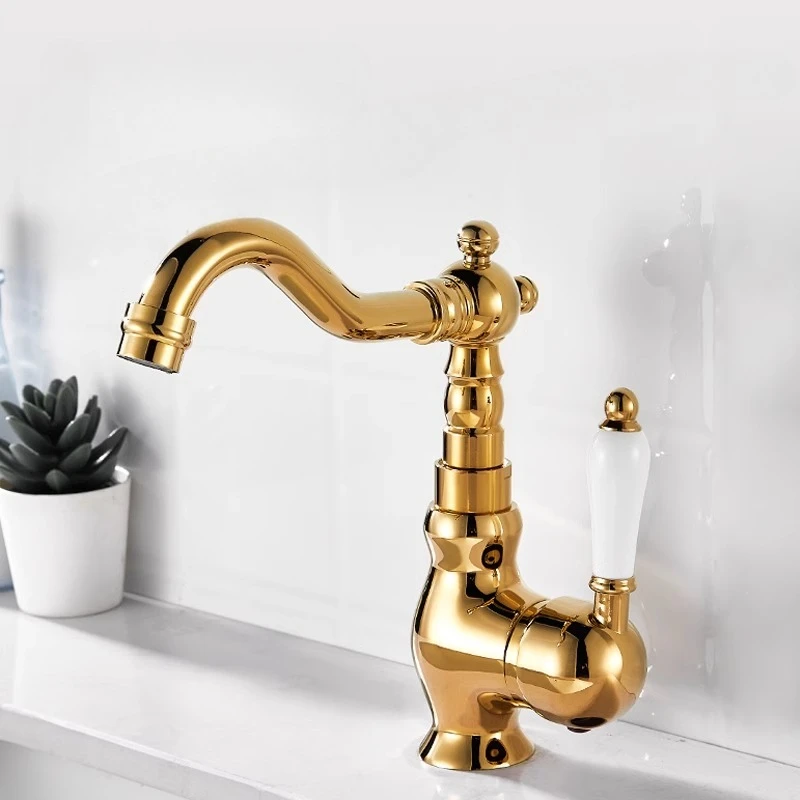 Antique Brass Kitchen Faucet Ceramic Handle Deck Mount Basin Sink Faucet 360 Rotate Mixer Taps Hot Cold Water Faucet Crane