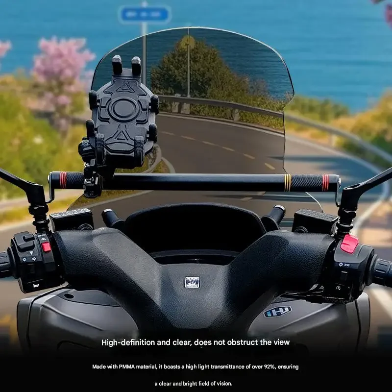 【Premium quality】For Haojue UFR150 High-Transparency Silkscreen Windshield, Aluminum Alloy Balance Bar & Adjustable Phone Holder