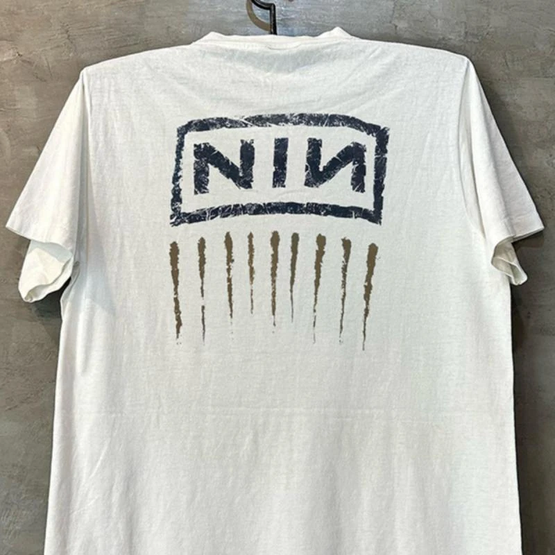 New 9-inch Nail Rock Pattern Printed Loose Cotton Short-sleeved Round-neck Top for Both Men and Women