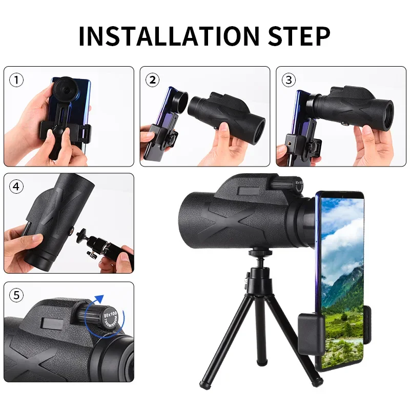 Foreign Trade New 80xx100 Monocular Telescope High Power High Definition Can Be Mobile Phone Camera Glasses Outdoor, Bird Watchi