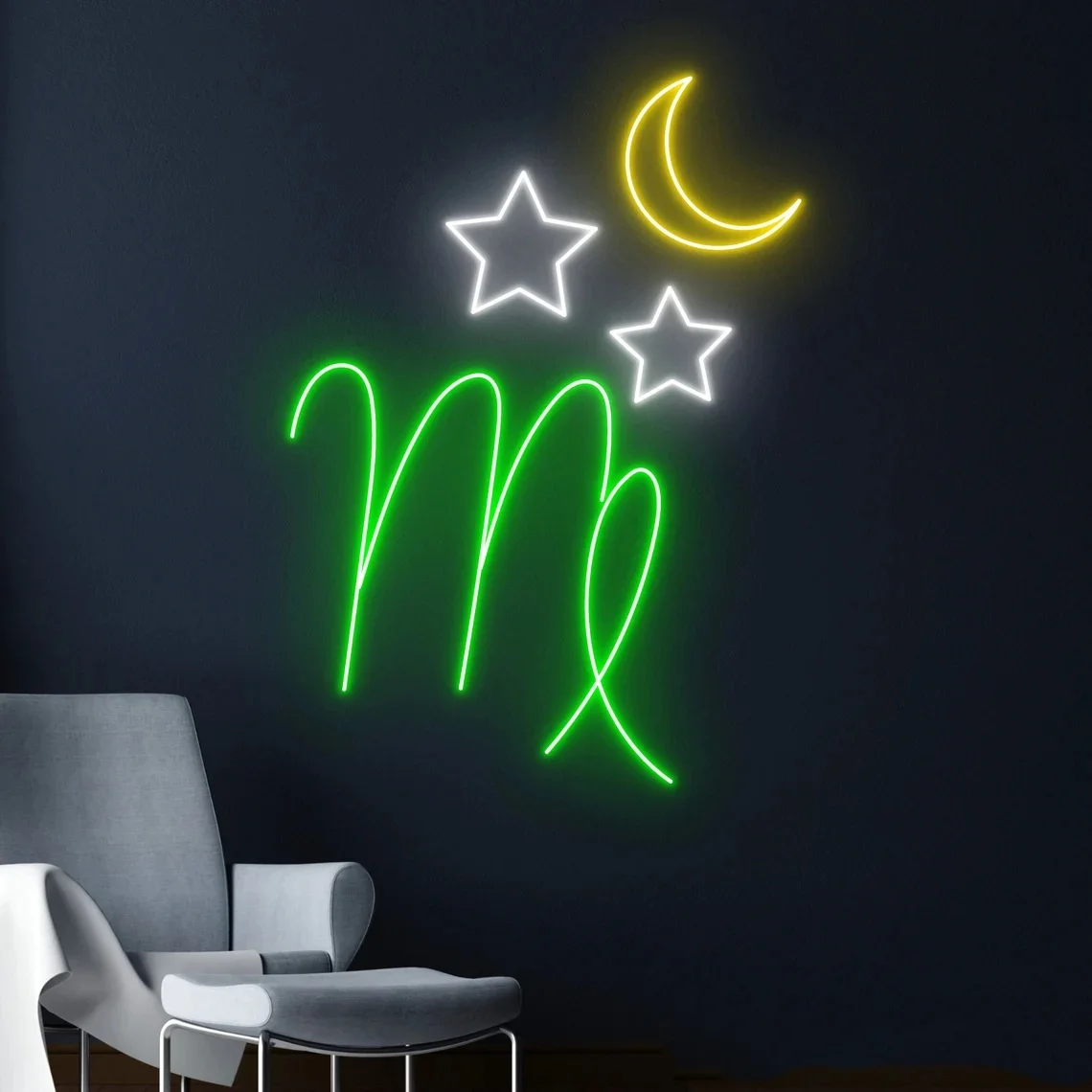 Virgo Moon Star Neon Sign Virgo Zodiac Horoscope Wall Decor Neon Sign Astrology Zodiac Horoscope Decor Neon Sign